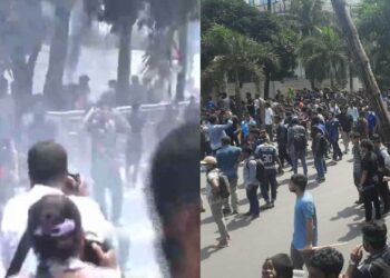 প্রকৌশল শিক্ষার্থীদের ওপর টিয়ারশেল-সাউন্ড গ্রেনেড নিক্ষেপ