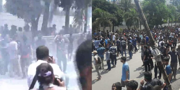 প্রকৌশল শিক্ষার্থীদের ওপর টিয়ারশেল-সাউন্ড গ্রেনেড নিক্ষেপ